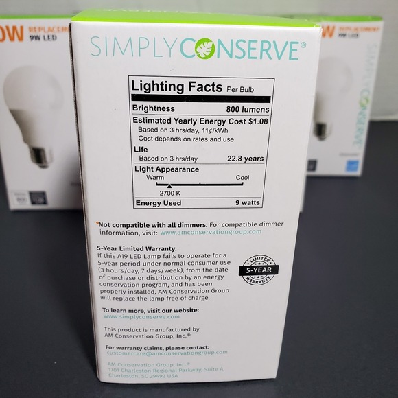 16 Simply Conserve 9W Light Bulbs Dimmable A19 LED Soft White 60 Watt Equivalent - Picture 5 of 8